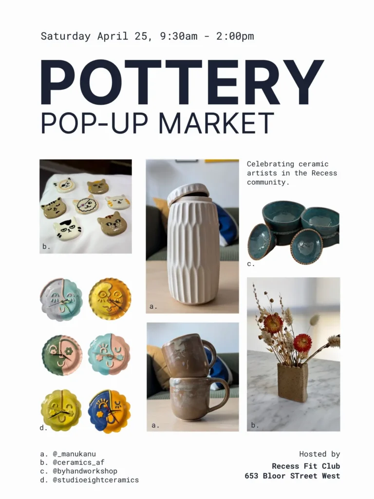Recess Pottery Market Flyer containing images of ceramic works